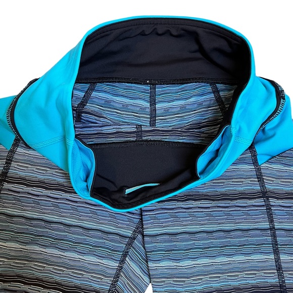 Lululemon Athletica Leggings Womens 4 Black Aqua Blue Striped Pace Rival - Picture 3 of 7